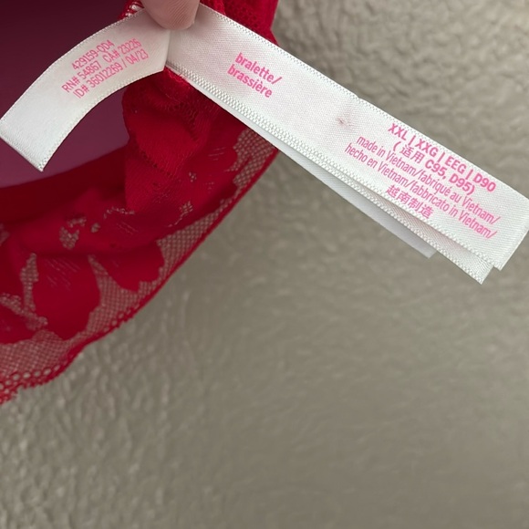 Women’s PINK Victorias Secret Bralette, Lace, Red Lace, XXL, Lightly Lined - Picture 6 of 8